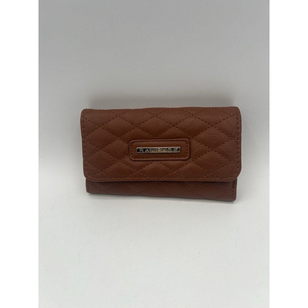 Rampage Brown Quilted Faux Leather Trifold Wallet Snap Closure Card Holder